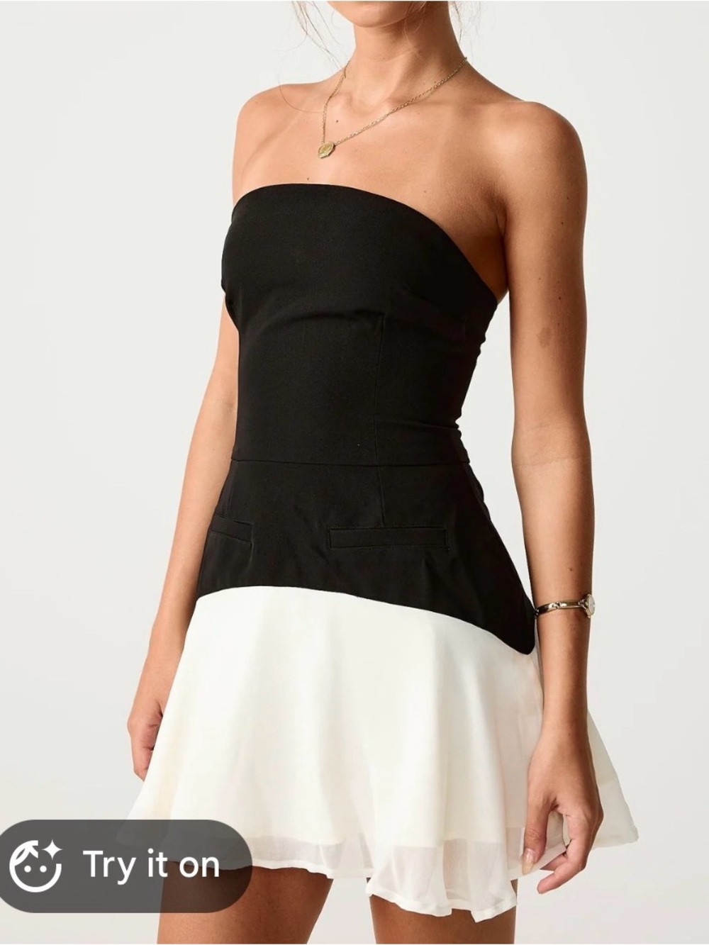 Strapless Black and White Fit & Flare Dress